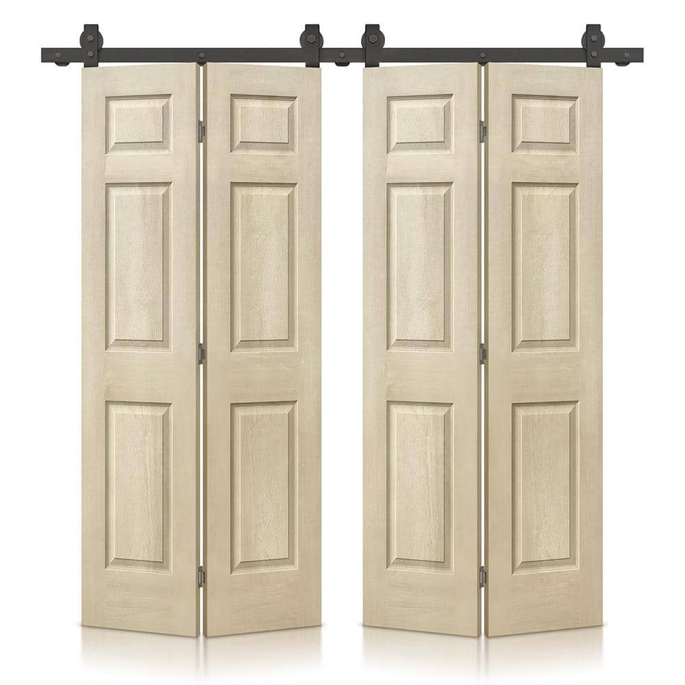 CALHOME 48 in. x 80 in. Vintage Cream Stain 6 Panel MDF Double Hollow