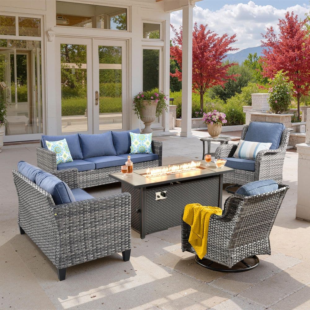 リョウ　Firetech 6個セット XIZZI Muse 6-Pieces Wicker Outdoor Patio 54 in. Rectangular Fire