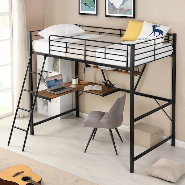 metal loft bed with desk