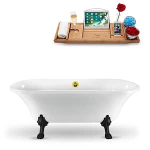 68 in. Acrylic Clawfoot Non-Whirlpool Bathtub in Glossy White With Matte Black Clawfeet And Polished Gold Drain