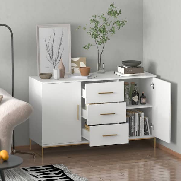 47.2 White Console Table Modern Rectangle Accent Table For Entryway with 2  Drawers