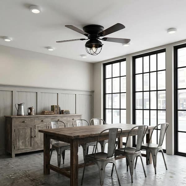 42 in. Indoor Black Flush Mount Ceiling fan with Light Kit and Remote Control