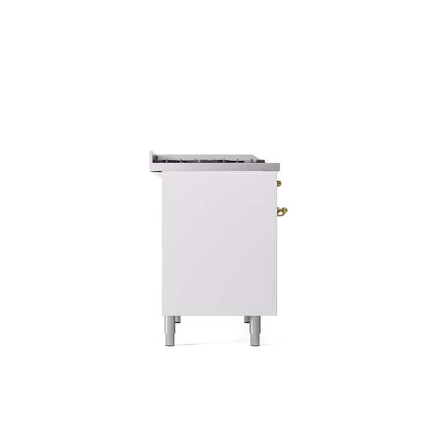 Nostalgie II 40 in. 6 Burner Freestanding Double Oven Dual Fuel Range in White with Brass