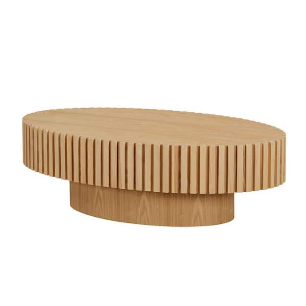 Tenleaf 43.7 in. Natural Ash Brown MDF Wood Modern Oval Outdoor Coffee