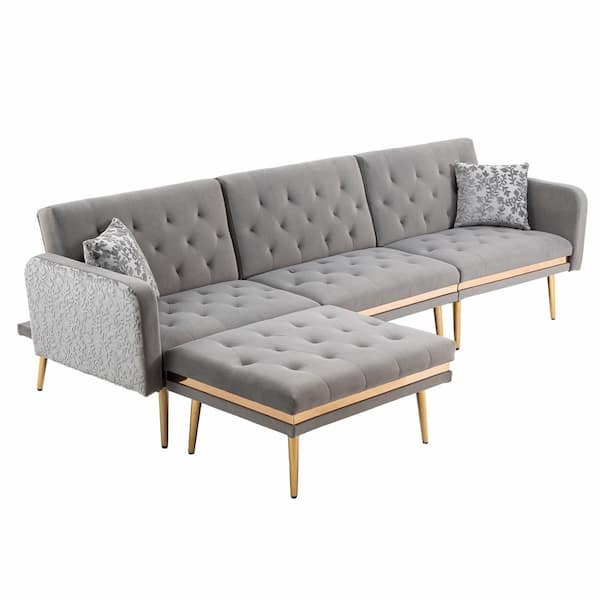 ATHMILE 106.3 in. W Square Arm 4-Piece L Shaped Polyester Sectional Sofa in Gray