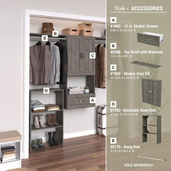 ClosetMaid Style+ 73.1 in W - 121.1 in W Coastal Teak Basic Wood Closet System Kit with Top Shelves and Modern Drawers