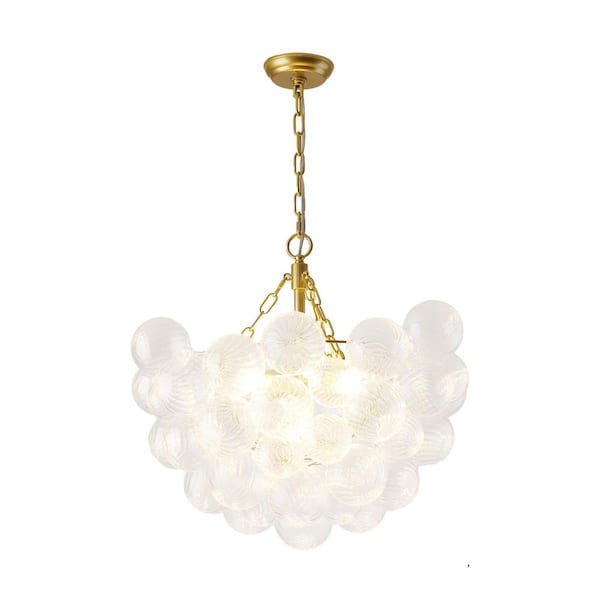 8 Light Glass Bubble Ball Cluster Globe Gold Chandelier for Kitchen Island Living Room Bedroom with LED Bulb Included