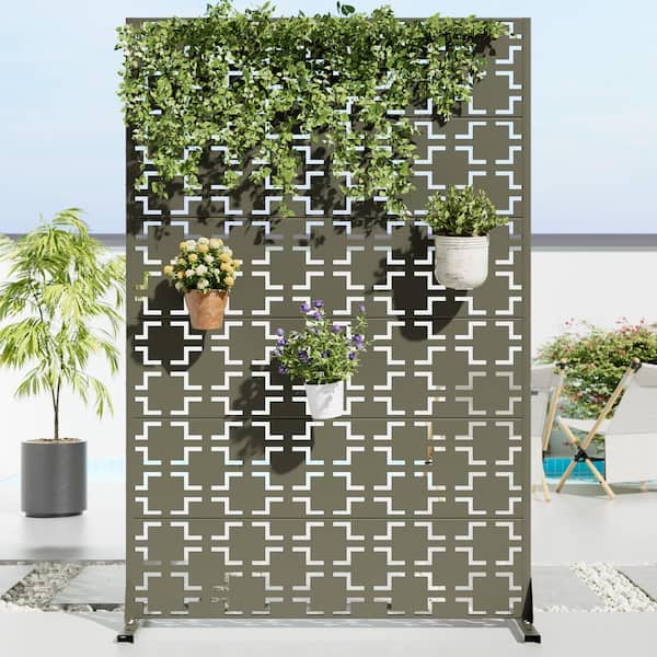 Dovelina 47 in. x 72 in. Green Textured Metal Garden Screens Outdoor Privacy Screen