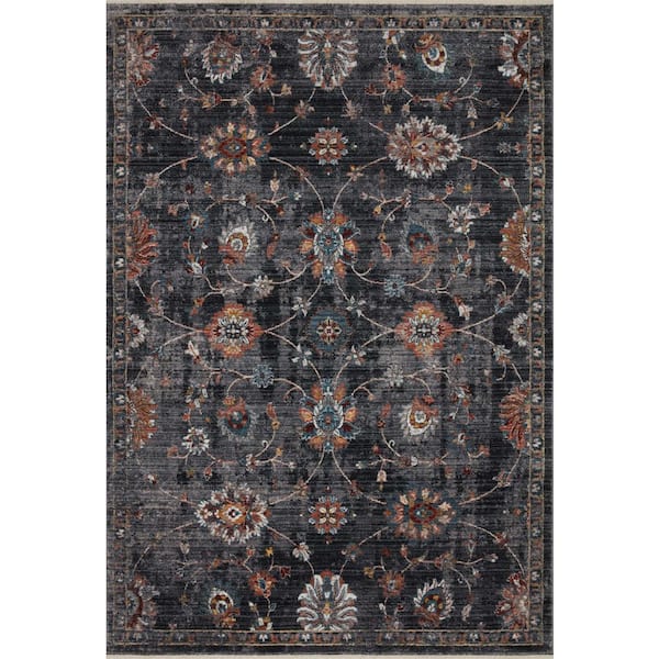 LOLOI II Samra Charcoal/Multi 5 ft. 3 in. x 7 ft. 9 in. Distressed Oriental Transitional Area Rug