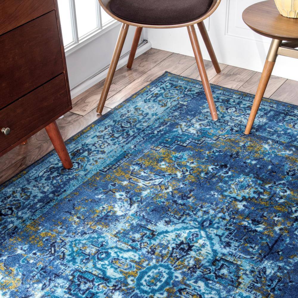 Reiko Blue Vintage Persian 12' x 15' Synthetic Area Rug