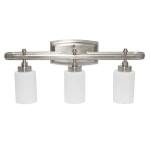 23.50 in. Brushed Nickel 3-Light Metal and Opaque White Glass Shade Vanity Wall Fixture with Rectangle Backplate