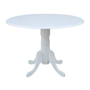 42 in. Pure White Drop-Leaf Pedestal Dining Table