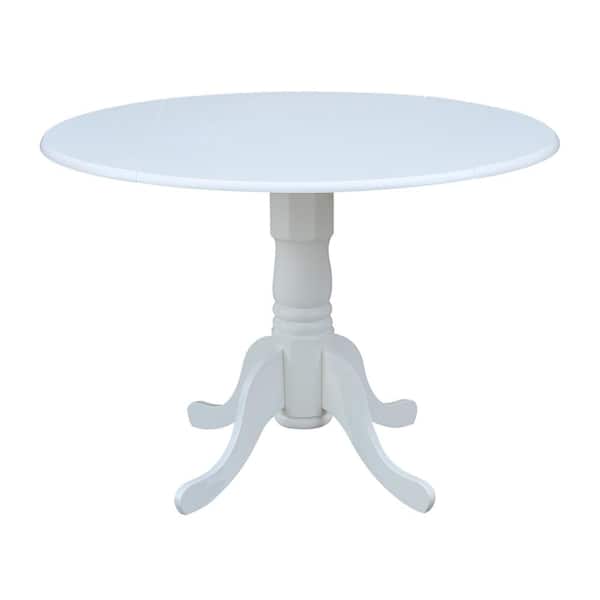International Concepts 42 in. Pure White Drop-Leaf Pedestal Dining Table