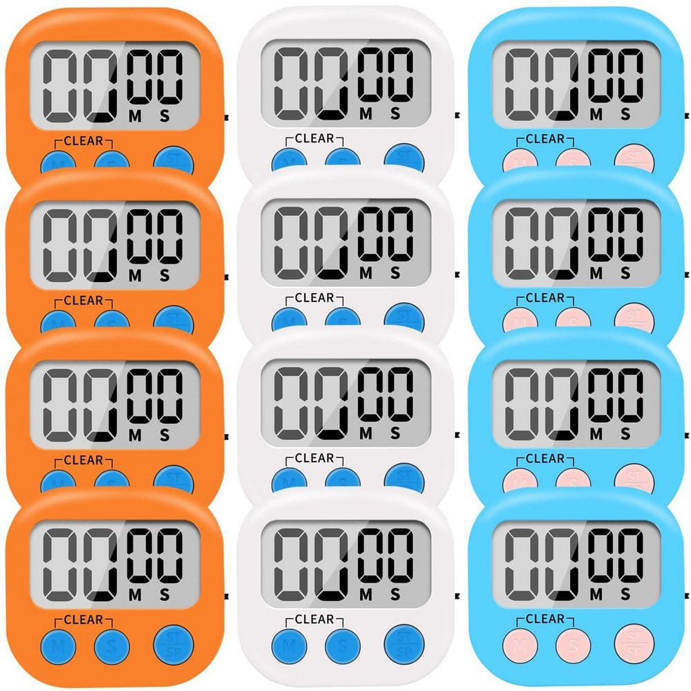 Wudkey 12 Pack Colorful Digital Kitchen Timer with Magnetic Back