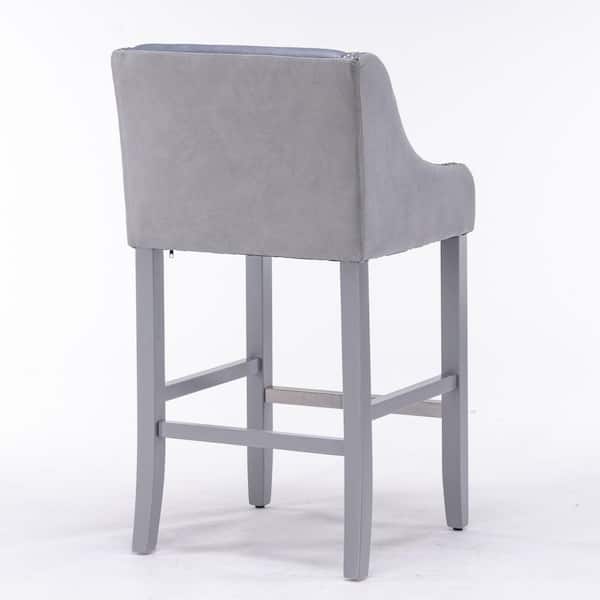 GOJANE 37.70 in. Stone Blue and Gray Wood Frame Barstool with Nail 