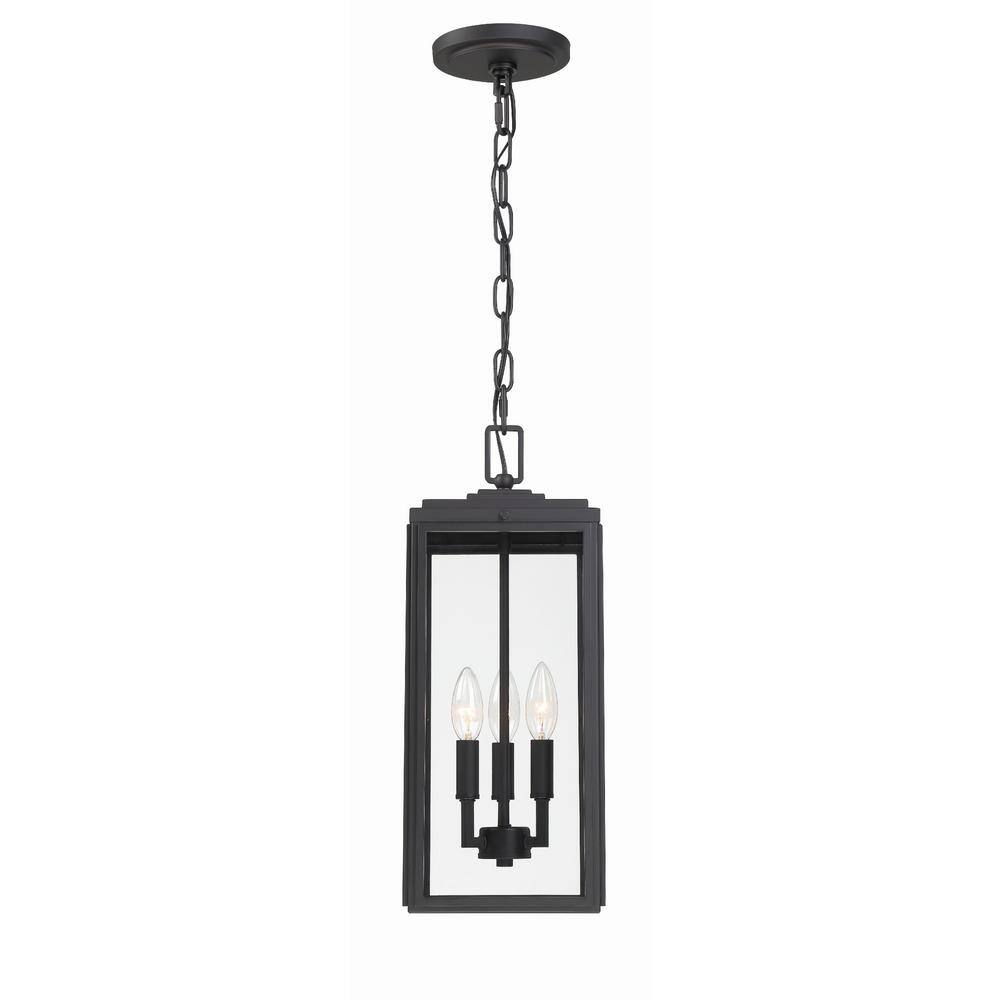 Matte Black Glass 3-Light Outdoor Pendant