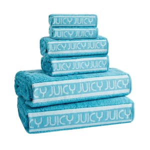 Luxurious Plush 6-Piece Pool Blue Striped 100% Cotton Bath Towel Set