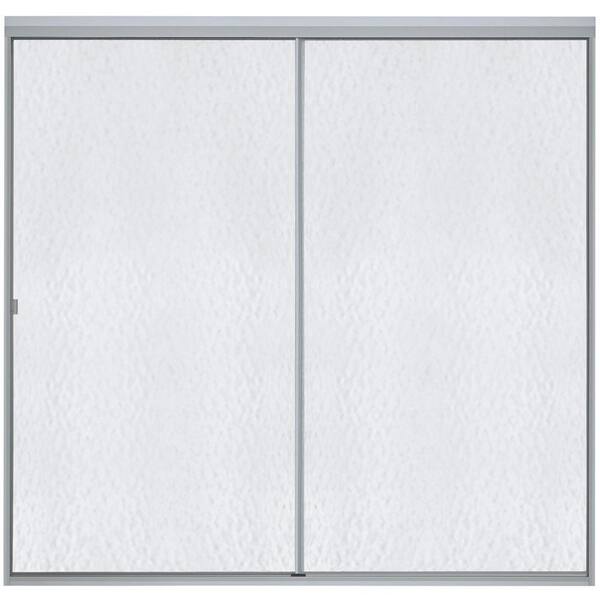 STERLING Standard 59 in. x 56-7/16 in. Framed Sliding Bathtub Door in Soft Silver with Hammered Glass