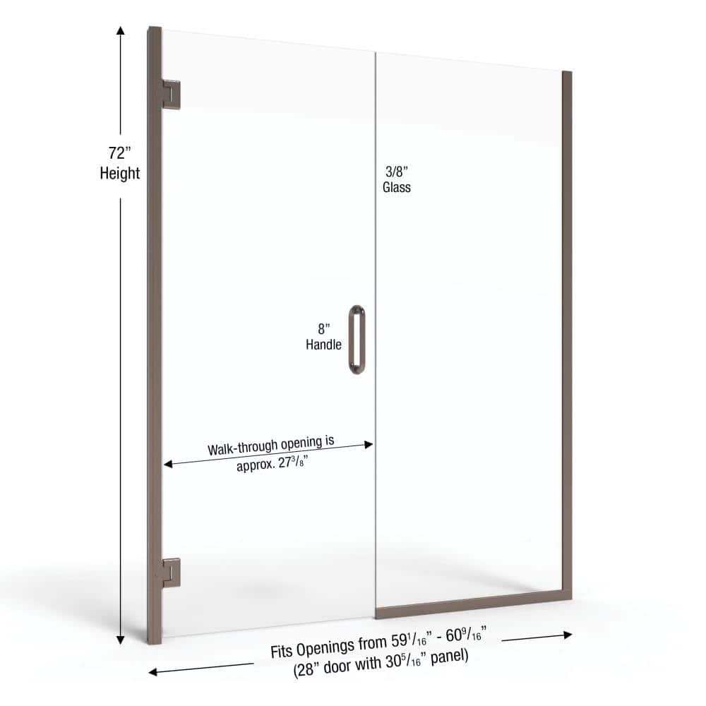Coppia 60" x 72" Frameless Clear Glass Shower Door with Oil Rubbed Bronze Hardware