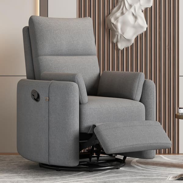 Merax Dark Gray Linen Manual Rocking 360° Swivel Recliner Chair Baby Nursery Chair with 2-Removable Pillows