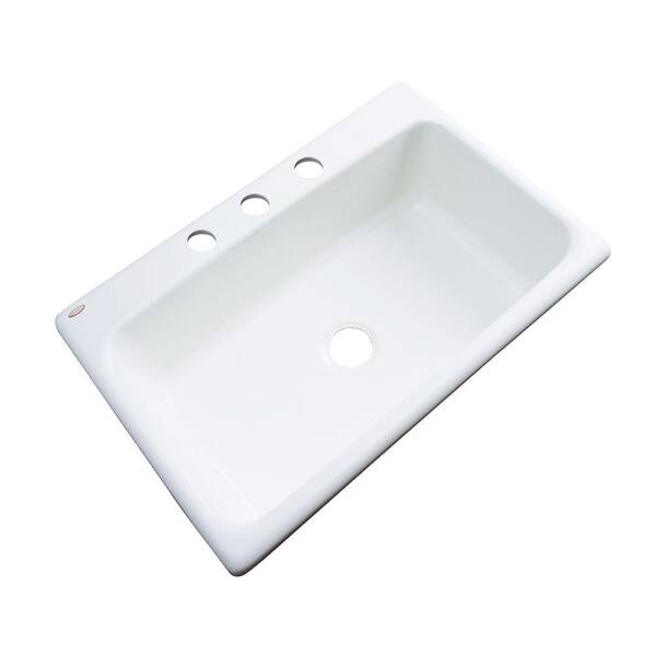 Thermocast Manhattan Drop-In Acrylic 33 in. 3-Hole Single Bowl Kitchen Sink in White