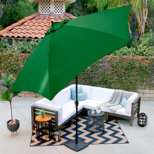 11 ft green patio umbrella TheLAShop 3-Tiered Tilting with Lights 8-Rib This umbrella also features Sunbrella fabrics Garden Reflections 11' Round Patio