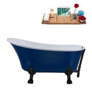 55.1 in. Acrylic Clawfoot Non-Whirlpool Bathtub in Matte Dark Blue With Matte Black Clawfeet And Matte Black Drain
