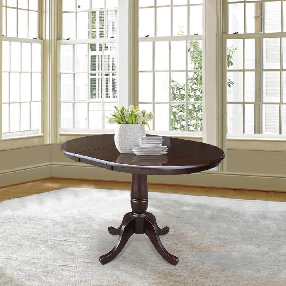 Farmhouse Round Extendable Dining Table in Rich Mocha Wood