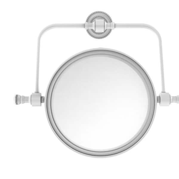 Retro Dot 8in. x 8in. Round Framed Swivel Make-Up Mirror 8 Inch Diameter with 4X Magnification in Matte White