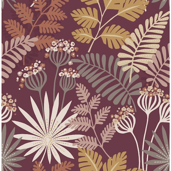 A-Street Prints Red Praslin Merlot Botanical Fabric Non-Pasted Matte Wallpaper