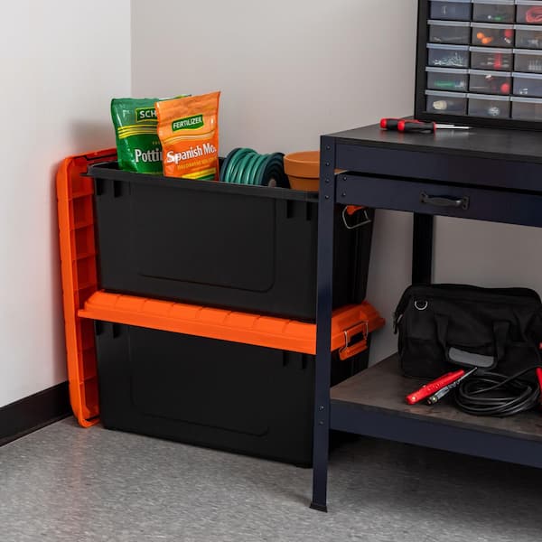 IRIS 21 gal. Heavy-Duty Stackable Storage Tote, Black with Orange