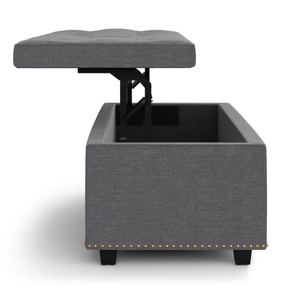 Hamilton Slate Grey Linen Blend Tufted Storage Footstool