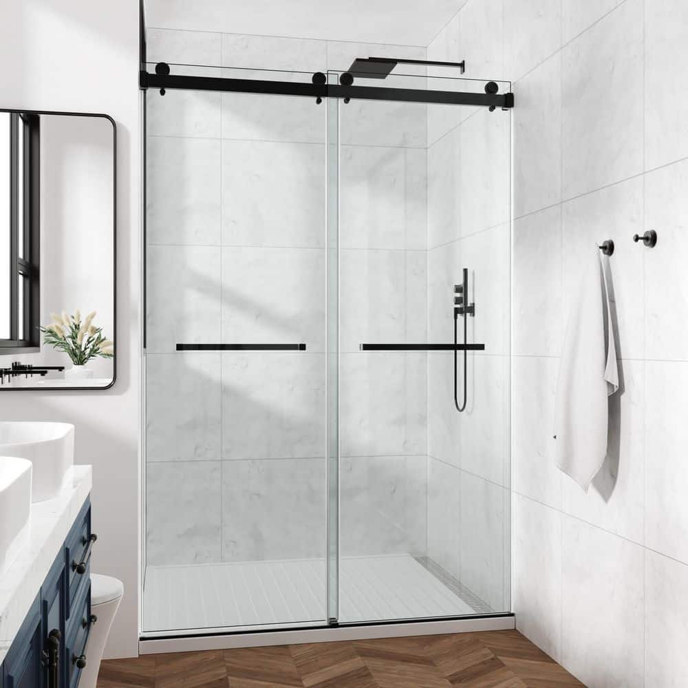 Tango 56-60 in. W x 66 in. H Sliding Frameless Shower Door in Matte Black with Clear Glass price history on PriceWatchPro