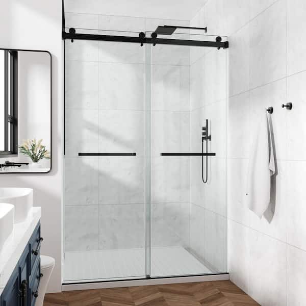 HOMEMYSTIQUE Tango 56-60 in. W x 72 in. H Sliding Frameless Shower Door in Matte Black with Clear Glass