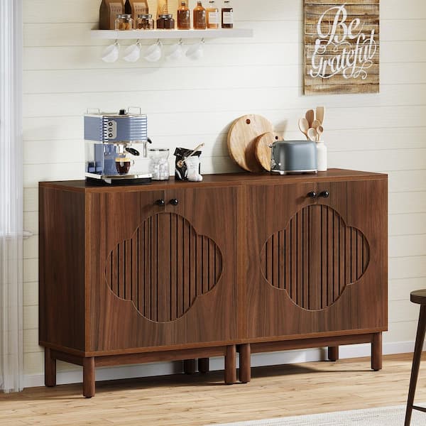 BYBLIGHT Ahlivia Brown Wood 55.12 in. Kitchen Storage Cabinet Sideboard Buffet with Doors and Shelves