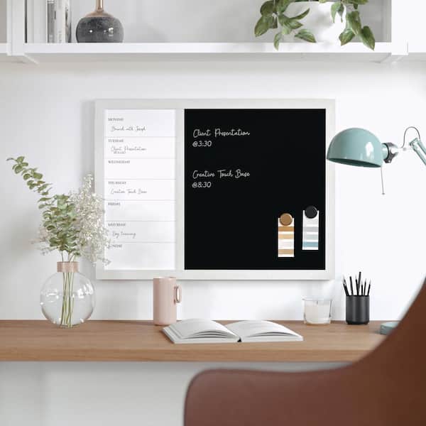 White Woodgrain 18"W x 2"D x 24"H Wall Calendar Combo Chalk & Marker Board