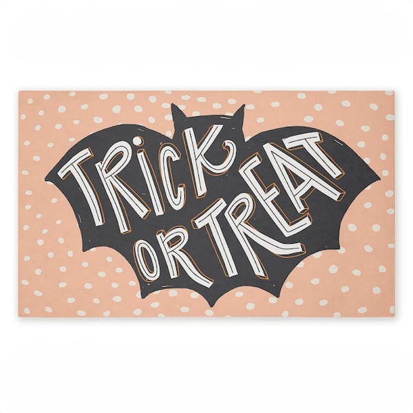 Trick or Treat Polka Dot Bat Black 18 in. x 30 in. Polyester Non-Slip Outdoor Door Mat