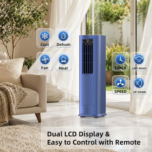 9,000 BTU Portable Air Conditioner Cools in Blue 900 sq.ft. with Heat, Dehumidifier, AC unit with Remote, High Speed