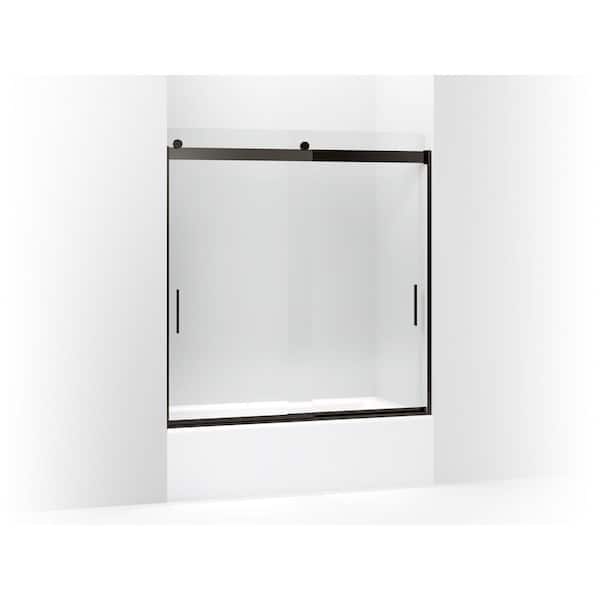 KOHLER Levity 57-60 in. W x 62 in. H Frameless Sliding Tub Door in Anodized Dark Bronze with 3/8 in. Thick Crystal Clear Glass