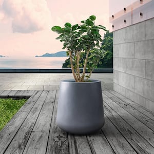 11.81 in. x 12.2 in. Round Charcoal Finish Lightweight Concrete & Fiberglass Indoor Outdoor Planter with Drainage Hole