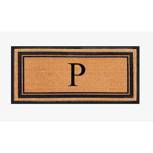 A1HC Markham Picture Frame Black/Beige 30 in. x 60 in. Coir and Rubber Flocked Large Outdoor Monogrammed P Door Mat