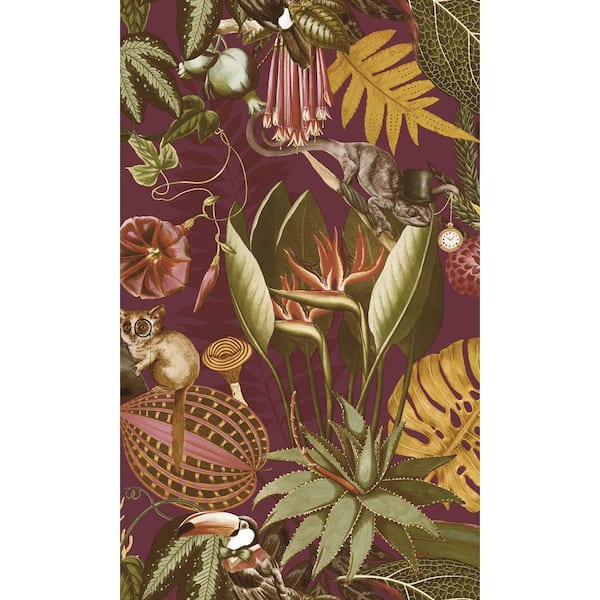 Walls Republic Burgundy Tropical Soiree Printed Non-Woven Non-Pasted Textured Wallpaper 57 Sq. Ft.