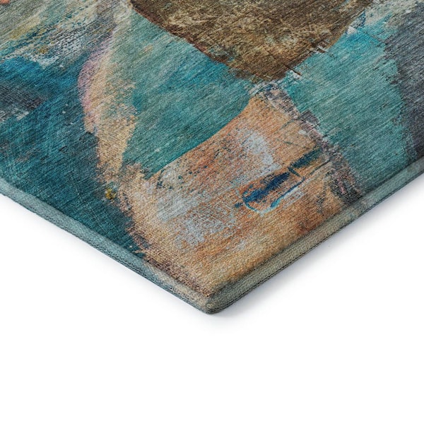 Mayfield Premium Machine Washable Abstract AMF2039 Teal 5 ft. x 7 ft. 6 in. Area Rug