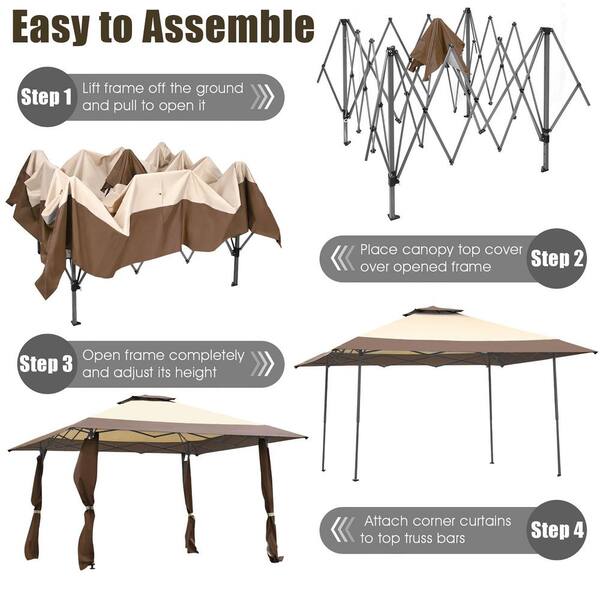 GAhouses119冊 Costway 13 ft. x 13 ft. Brown Gazebo Canopy Shelter Awning