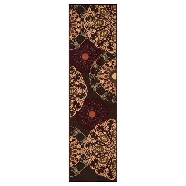 Ottomanson House Collection Non-Slip Rubberback Boho Design 2x7 Indoor Runner Rug, 1 ft. 10 in. x 7 ft., Brown