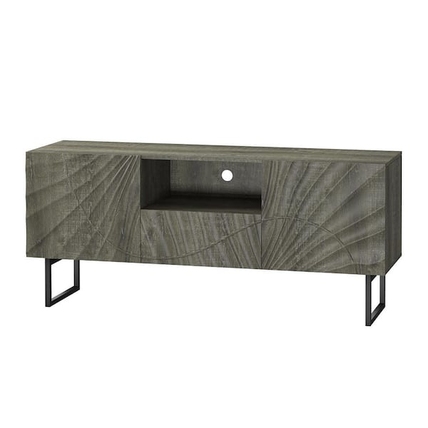 JAYDEN CREATION Olinto Grey 57.7 in. TV Stand for TVs up to 65 in. with Metal Legs