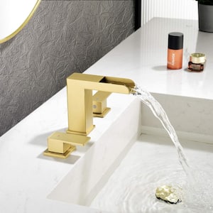 Ana 8 in. Widespread Double Handle Bathroom Faucet with Drain Kit Included in Brush Gold