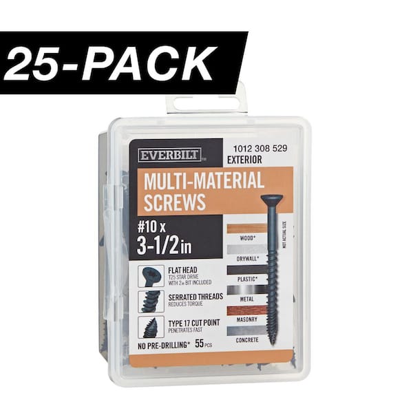 25-Pack #10 x 3-1/2 in. Black 6-Lobe Star Drive Exterior Flat Head Multi-Material Screw (25 lbs. / 1,375-Piece)