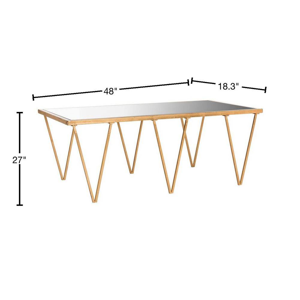 Gold and Glass Rectangular Hairpin Leg Coffee Table