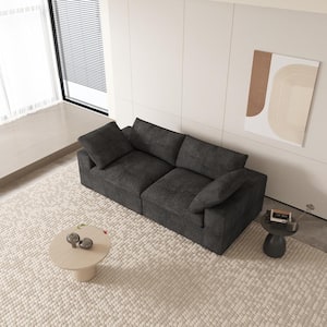 80.3 in. W Square Arm Linen Modular Free Combination Loveseat Sofa in. Black